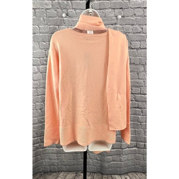 Conrad C Collection Sorbet Peach Sweater Size L Ribbed Rolled Neck w/scarf - Picture 4 of 10